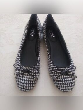 Lauren Ralph Lauren Black and White Houndstooth Ballet Flats